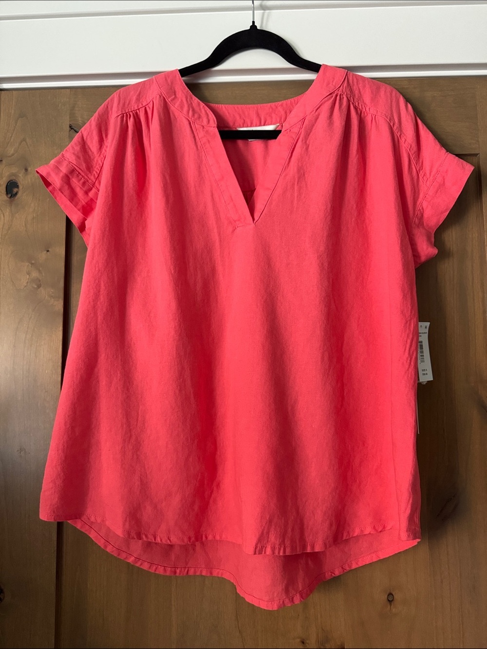 NWT Caffe Marrakesh Linen blend Short Sleeve Popover Blouse Top Womens S Coral